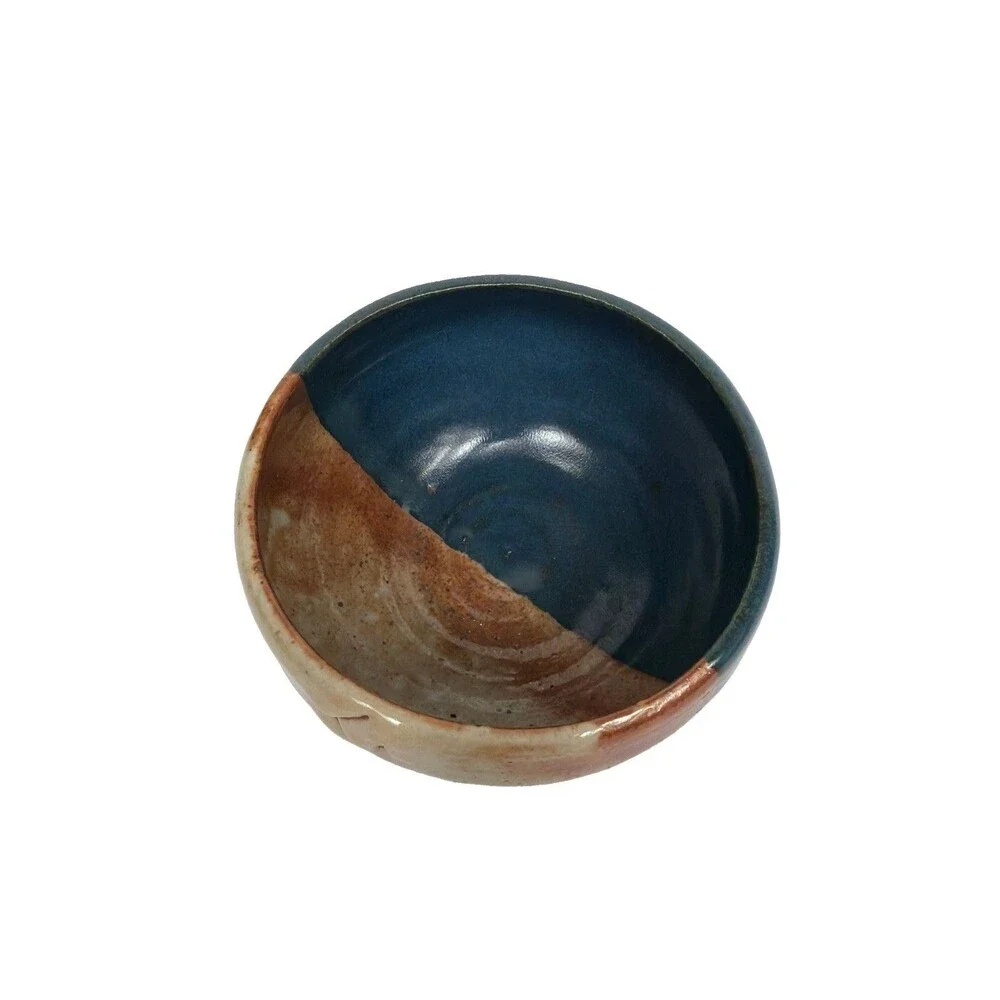 Art Pottery Handmade Ceramic Bowl Glazed Multi-Tone Earth Colors Boho 3” Tall